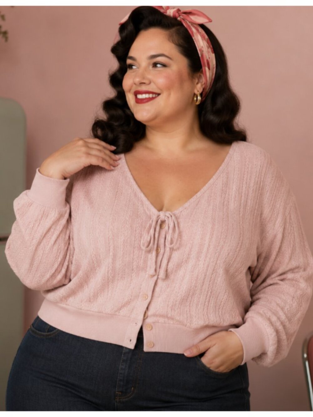 UNIQUE VINTAGE Pointelle Cardigan Top Blush Pink 3X Retro Pinup 1950s Trad Wife